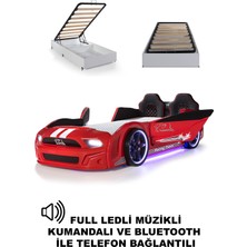Ferramini Kırmızı Kapıları Açılan Mustang Full Ledli Kumandalı ve Müzikli + Ortopedik Yatak Bazalı Arabalı Yatak