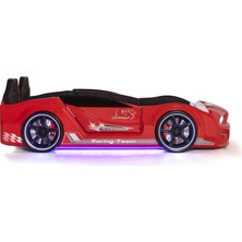 Ferramini Kırmızı Kapıları Açılan Mustang Full Ledli Kumandalı ve Müzikli + Ortopedik Yatak Bazalı Arabalı Yatak
