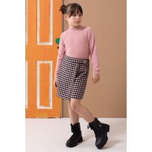 Cansın Mini Pembe Kazayağı Desenli Şort Etekli Badili Kız Çocuk Takım 19560