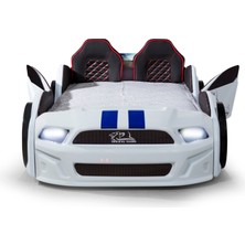 Ferramini  Kapıları Açılan Mustang Full Ledli Kumandalı ve Müzikli + Ortopedik Yatak Bazalı Arabalı Yatak
