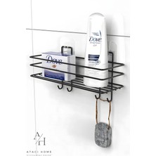 Atacı Home Paslanmaz 2'li Set Yapışkanlı 4 Kancalı Banyo Rafı Mat Siyah Banyo Şampuanlık Duşakabin Duş Askısı