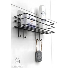 Atacı Home Paslanmaz 2'li Set Yapışkanlı 4 Kancalı Banyo Rafı Mat Siyah Banyo Şampuanlık Duşakabin Duş Askısı