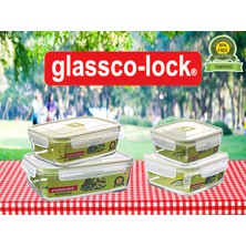 Glassco -Lock Temperli Kilitli Cam Saklama Kapları 4 Adet 1.970CC - 1220CC - 1220CC - 760 cc Sızdırmaz, Cam