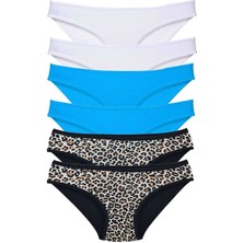 Royaleks 6 Adet Likralı Kadın Slip Külot Leopar Beyaz Mavi