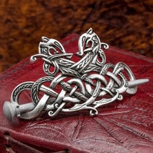 Renjie Shop C Antik Gümüş Tarzı A Norse Viking Saç Tokası Kelt Jelling Stili Çift Ejderha Saç Tokası Saç Aksesuarı (Yurt Dışından)