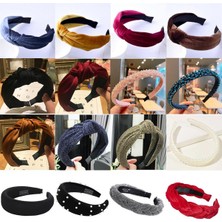 Renjie Shop C NO.143 Beden Kadın Kadife Kumaş Örgülü Bağcıklı Taşlı Taçlı Saç Bandı - Saç Aksesuarı (Yurt Dışından)