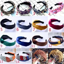 Renjie Shop C NO.143 Beden Kadın Kadife Kumaş Örgülü Bağcıklı Taşlı Taçlı Saç Bandı - Saç Aksesuarı (Yurt Dışından)