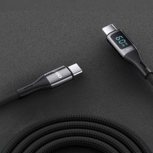 Juo 60W Dijital LED Ekranlı Örgülü USB Type-C To Type-C Hızlı Şarj ve Data Kablosu 1 Metre
