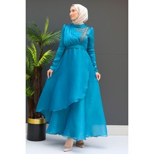 Giza Store Taşlı Organze Abiye Fuşya