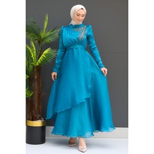 Giza Store Taşlı Organze Abiye Fuşya