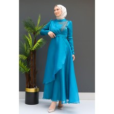 Giza Store Taşlı Organze Abiye Fuşya