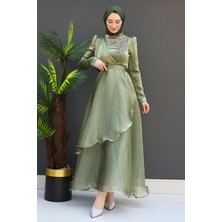 Giza Store Taşlı Organze Abiye Fuşya