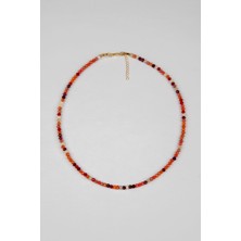 Lila Rosa Kristal Taşlı Etnik Otantik Kolye