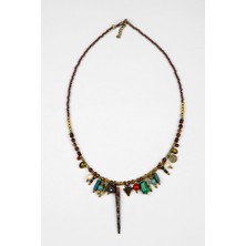 Lila Rosa Otantik Doğal Taşlı Hint Kolye