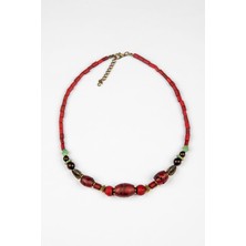 Lila Rosa Etnik Otantik Doğal Taşlı Kolye