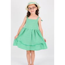 Kız Çocuk Şapkalı Elbise Kareli Fiyonklu B33