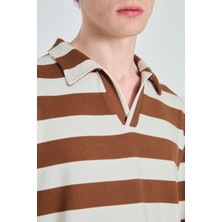 Çizgi Detaylı Polo Yaka Pamuklu Uzun Kol T-Shirt