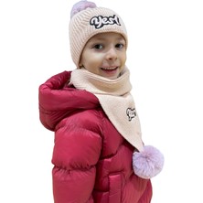 Benitto Kids Benittokids Çocuk Yazı Detaylı Bere Atkı Takımı 7019