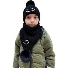 Benittokids Çocuk Gülen Yüz Detaylı Bere Atkı Takımı 7016