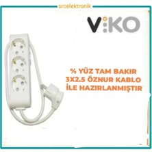 Viko Multi-Let 3 Lü 3x2.5 Öznur Kablo Tam Bakır (1 ile 15 Metre Arası) Topraklı Çocuk Korumalı Uzatma Grup Priz ( 3x2.5 Ttr Öznur Kablo Tam Bakır)