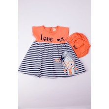 Kız Çocuk Elbise Çizgili Baskılı B7