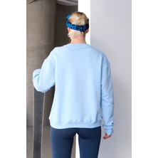 Justever Bisiklet Yaka Basic Kalıp Mavi Kadın Sweatshirt Eşofman Üstü - Aura