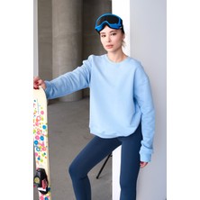 Justever Bisiklet Yaka Basic Kalıp Mavi Kadın Sweatshirt Eşofman Üstü - Aura