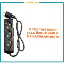 Viko Multi-Let 3 Lü 3x2.5 Öznur Kablo Tam Bakır (1 ile 15 Metre Arası) Topraklı Çocuk Korumalı Uzatma Grup Priz ( 3x2.5 Ttr Öznur Kablo Tam Bakır) Siyah ve Antrasit Siyah Renk