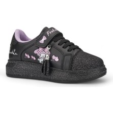 Nstil Günlük Kız Çocuk Sneaker Püskül Detaylı Oval Simli Burun Lastik Bağcıklı Cırtlı Spor Ayakkabı 3740