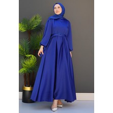 Giza Store Saten Kemerli Elbise Gece Mavi