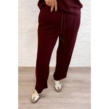 Kadın Premium Kalite Yaka Fermuarlı Bordo Eşofman Takım