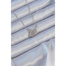 Clariss 316L Çelik Zincir Gümüş Renk Zirkon Taşlı Kuğu Kolye