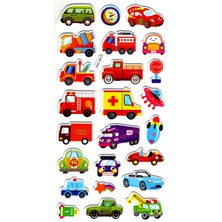 Limmy Sticker Kabartmalı Stiker Çıkartma Etiket (XHC067)-18X9 Cm- Sevimli Arabalar