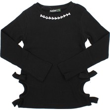 Woorage Kız Çocuk Yakası Taşlı Bel Dekolteli Uzun Kollu Body