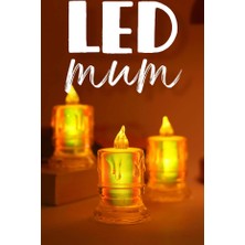 LED Mum Simli Tipi Pil Dahil 3 Adet - Dumansız Alev Ledli Yapay Dekoratif Mum Işığı Orta PT421