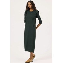 Kadın Fırfır Detaylı Uzun Kollu Triko Elbise - Haki