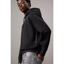 Erkek Logo Tape Kapüşonlu Sweatshirt - Siyah