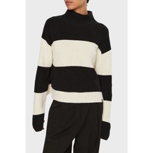 Kadın Ck Chunky Loose Boğazlı Kazak - Siyah - Beyaz