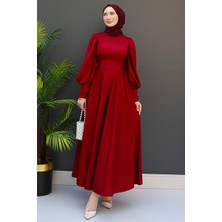 Ip Kuşaklı Elbise Bordo