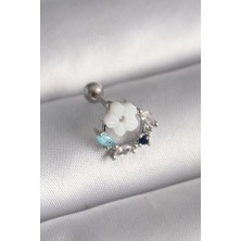 Clariss 316L Çelik Gümüş Renk Zirkon Taş Detay Beyaz Çiçek Model Tragus Piercing