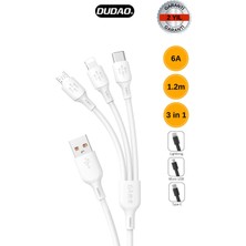 L8A - 66W Süper Hızlı Şarj 3'ü 1 Arada 1.2m Şarj Kablosu Lightning, Micro USB ve Type-C Data