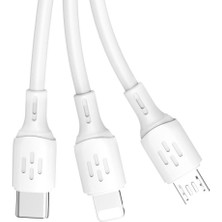 L8A - 66W Süper Hızlı Şarj 3'ü 1 Arada 1.2m Şarj Kablosu Lightning, Micro USB ve Type-C Data