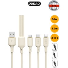 L7SE - 66W Süper Hızlı Şarj Kablosu 3'ü 1 Arada 1.2m Lightning, Micro USB ve Type-C ve Data