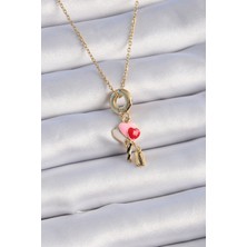 Clariss 316L Çelik Gold Renk Renkli Kalp Figür Charm Model Kadın Kolye