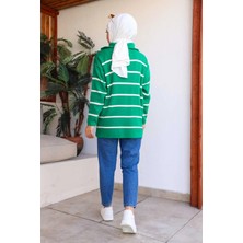 Yaka Fermuarlı Çizgili Triko Tunik