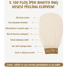 Ekru %100 Floş İpek Banyo Duş Kesesi Peeling Eldiveni Hassas Ciltlere Özel