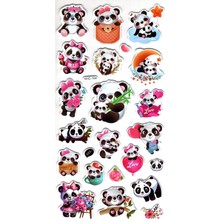 Limmy Sticker Kabartmalı Stiker Çıkartma Etiket (XHC164)-18X9 Cm- Sevimli Şirin Panda