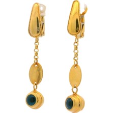 Altınöz Mücevherat Nazar Boncuklu Sallantılı Uzun ve Şık Yeşil Altın Küpe