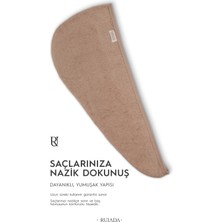 Ruiada %100 Pamuk Saç Kurutma Bonesi/havlusu Lastikli ve Düğmeli Brown