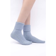 Mısırlı Kadın Koyun Yünü Tekli Mavi Kıvrık Soket Çorap M 75005 M